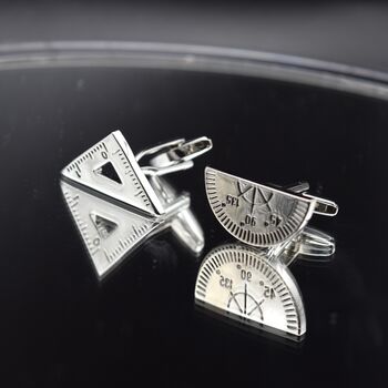 Architect Engineer Cufflinks Set 316 L Stainless Steel Ruler And Protractor Design Gift, 5 of 5