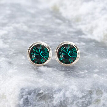 Sterling Silver May Emerald Birthstone Stud Earrings, 5 of 9