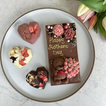 Mothers Day Chocolate Bear Personalised Flowers Bouquet, 2 of 10