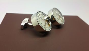 Watch Mechanism Cufflinks, Moving Parts And Glass Face, 7 of 8