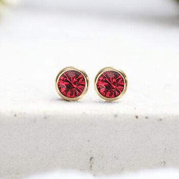 Yellow Gold Plated July Ruby Birthstone Stud Earrings, 3 of 8