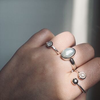Adjustable Silver Birthstone Ring: Pearl, 4 of 5