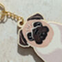 Pug Dog Wooden Keyring With Optional Christmas Card, thumbnail 4 of 8