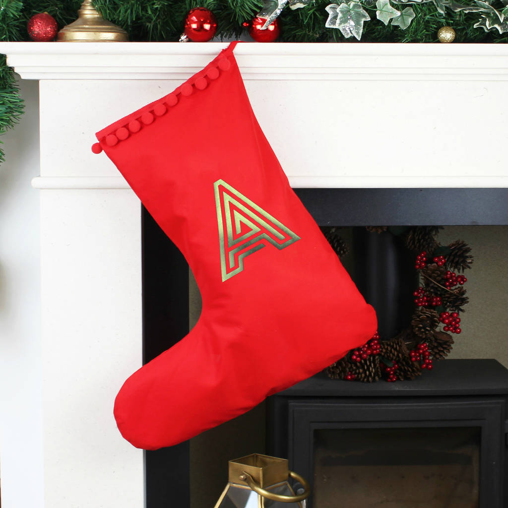 Personalised Christmas Stocking With Gold Letter By Betty Bramble