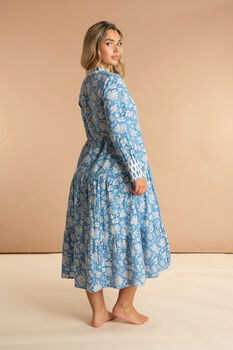 Indian Cotton China Blue Paisley Print Dress, 3 of 4