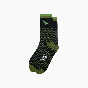 Embroidered T Rex Wavy Striped Combed Cotton Socks In Black/Green, 3 of 4