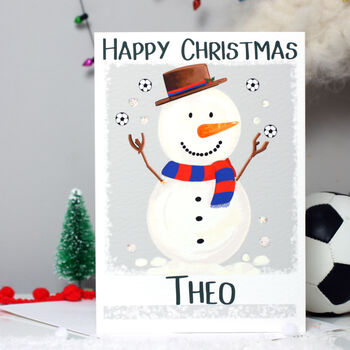 Personalised Snowman Football Christmas Card, 2 of 12