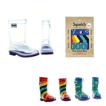 Squelch Transparent Wellies And Three Sock Set Fox, 2 of 7