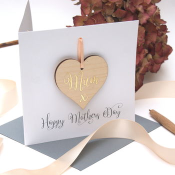 Mothers Day Personalised Wooden Heart Card, 9 of 9