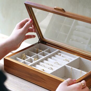 Personalised Birth Flower Glass Top Wood Jewellery Box, 7 of 12