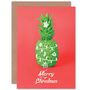 Pineapple Fruit Tree Pink Green Tropical Christmas Card, thumbnail 1 of 4