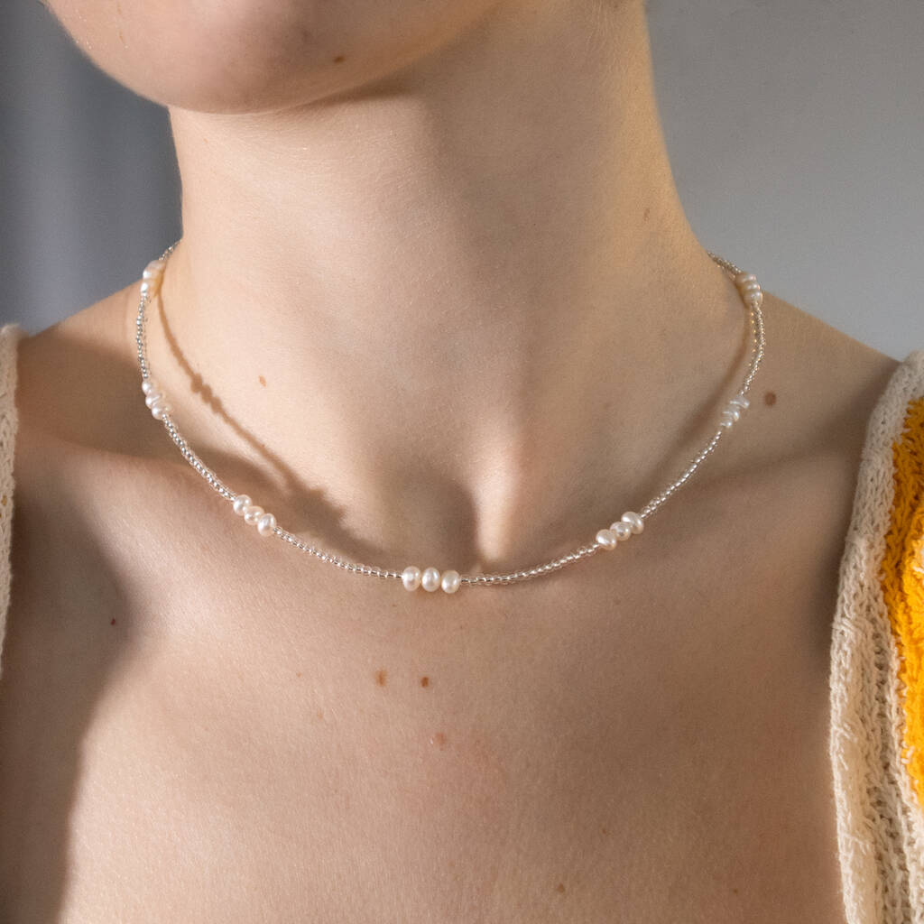 White Delicate Seed Pearl And Bead Necklace, 1 of 3