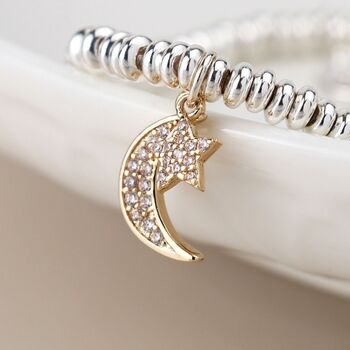 Silver Plated Crystal Crescent Moon And Star Bracelet, 2 of 3