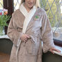 Super Soft Sherpa Style Dressing Gown With Plant Lovers Logo, thumbnail 1 of 8