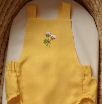 Hand Embroidered Linen Romper With Clovers, 7 of 7