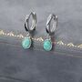 Sterling Silver Dangling Green Opal Oval Hoop Earrings, thumbnail 2 of 11