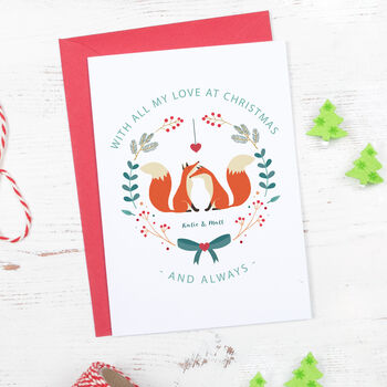 Foxes In Love Personalised Christmas Card, 2 of 5