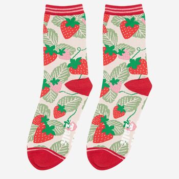 Women's Bamboo Socks Strawberry Fruit Print, 4 of 5