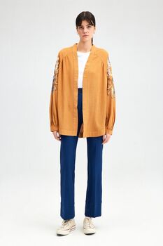 Cinnamon Embroidered Linen Kimono Jacket, 4 of 7