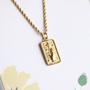 Tarot Card Tag Necklace With Gems 18ct Gold Plated, 7 of 12
