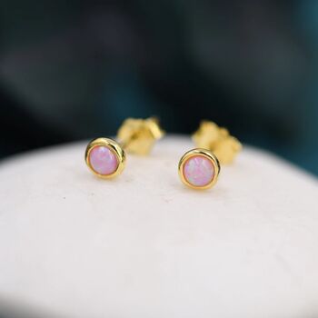 Sterling Silver Tiny Pink Opal Dot Stud Earrings, 6 of 12