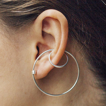 Statement Silver Double Hoop Ear Cuff Stud Earrings, 2 of 6