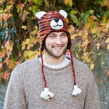 Tiger Hand Knitted Woollen Animal Hat, 6 of 6