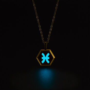 Pisces Zodiac Glowing Pendant Necklace With Uv Keyring Torch, 4 of 12