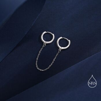 Cz Huggie Hoop Earrings With A Linking Chain, 7 of 12
