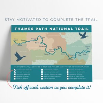 River Thames Path Art Print With Map And Tick List, 3 of 7