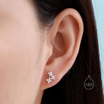 Sterling Silver Tiny Hydrangea Bouquet Cz Screw Back Earrings, 4 of 12