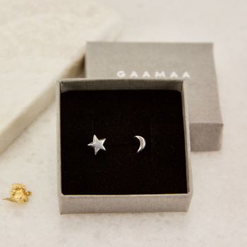 Tiny Moon And Star Stud Earrings, 4 of 9