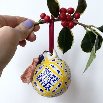 Lisbon Tiles Hand Painted Ceramic Christmas Bauble, 3 of 5
