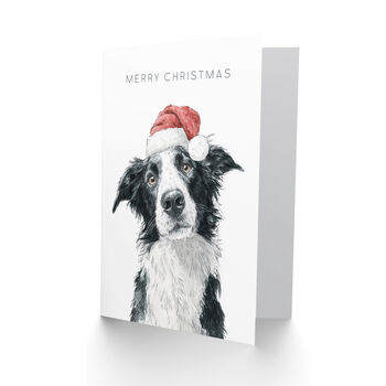 Cute Collie Dog In A Santa Hat Watercolour Christmas Card, 2 of 4