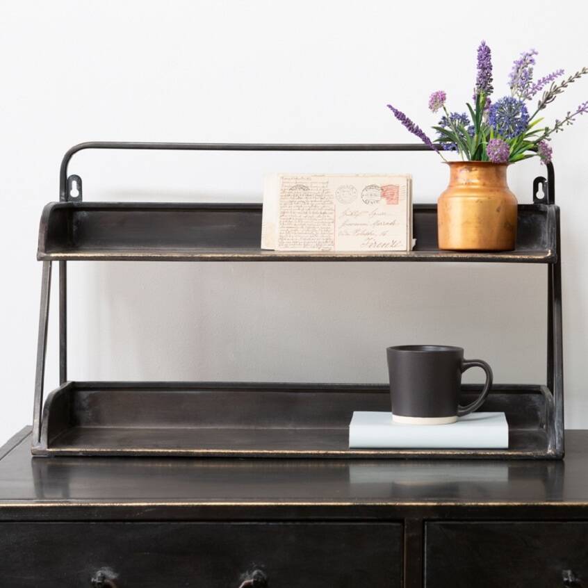 Two Shelf Desk Tidy Antique Black And Brass, 1 of 2