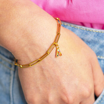 Paperclip Chain Bracelet With Rainbow Initial Charm, 8 of 11