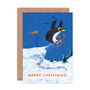 Skiing Penguin Christmas Card, thumbnail 2 of 2