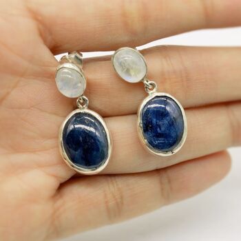 Moonstone, Sapphire Silver Earrings, 6 of 8