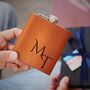 Engraved Initials Full Grain Leather Sleeve With 6oz Stainless Steel Hip Flask, thumbnail 1 of 5