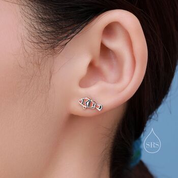 Sterling Silver Enamel Clownfish Stud Earrings, 5 of 10