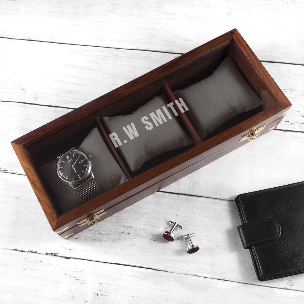 Personalised Luxury Three Piece Wooden Watch Box, 1 of 4