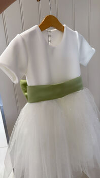 Cap Sleeve Flower Girl Tutu Dress With Heart Back And Large Satin Bow – Wedding And Special Occasion Dress For Girls, 9 of 10