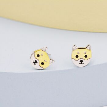 Cute Shiba Inu Dog Stud Earrings In Sterling Silver, 3 of 10