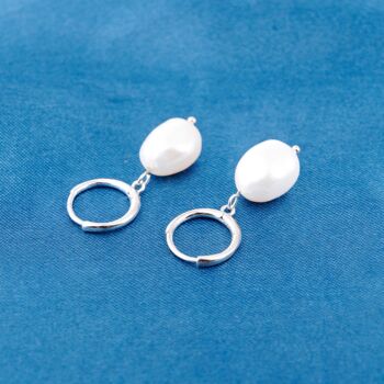 Freshwater Pearl Drop Hoop Earrings, Irregular Pearl Earrings, 5 of 7