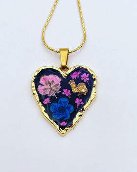 Heart Necklace With Flowers In Black Lacquer, 4 of 9