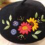 Black Beret Hat With Hand Embroidery Flower, thumbnail 3 of 6