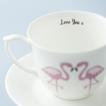 Flamingo And Message Bone China Cup And Saucer, 4 of 4
