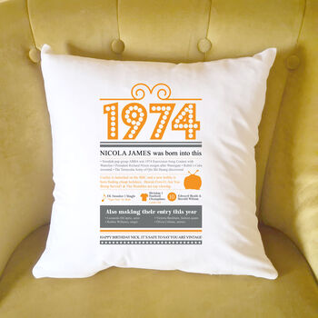 Personalised 50th Birthday Gift 1974 Cushion, 7 of 9