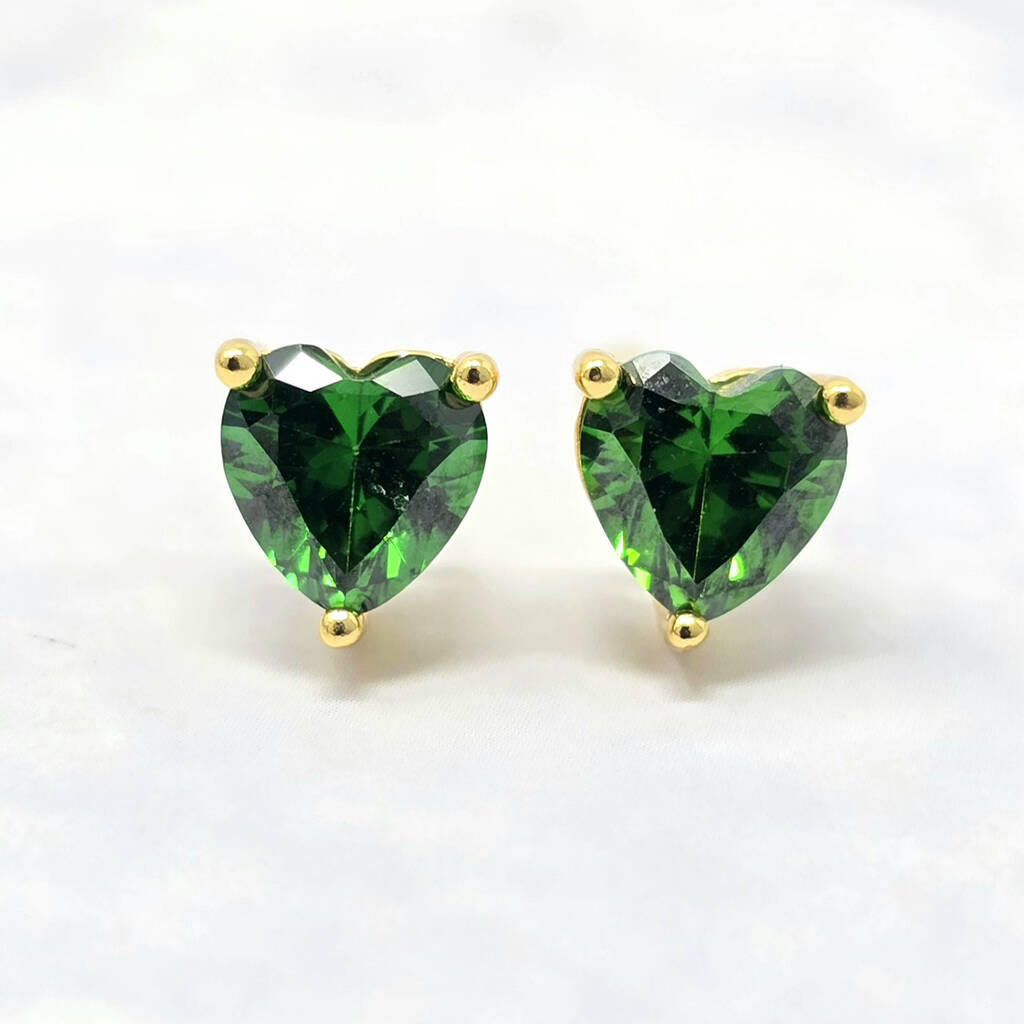 Emerald Heart May Birthstone Stud Earrings, 1 of 3