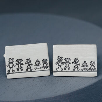 Personalised Sterling Silver Cufflinks. Family Portrait Gift For Dad, 10 of 12